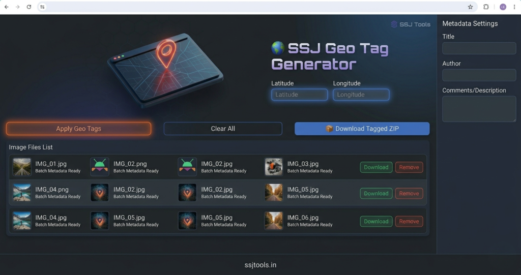 SSJ geotag images Generator online